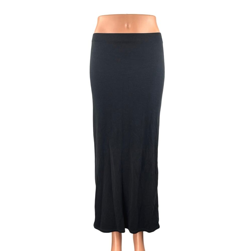 Monki Womens Black High Waisted Pull On Straight Pencil Midi Slip Skirt Size XXS